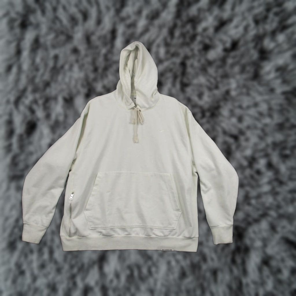 Nike Hoodie Mens 2XL White Dri-FIT Pullover Sweatshirt Side Zip Kangaroo Pocket Logo Zipper Mens