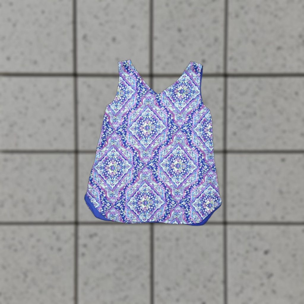 Vintage Reversible Blue Paisley Geometric Sleeveless V-Neck Tank Top M Womens Size M / US 6-8 / IT 42-44 - 1 Thumbnail