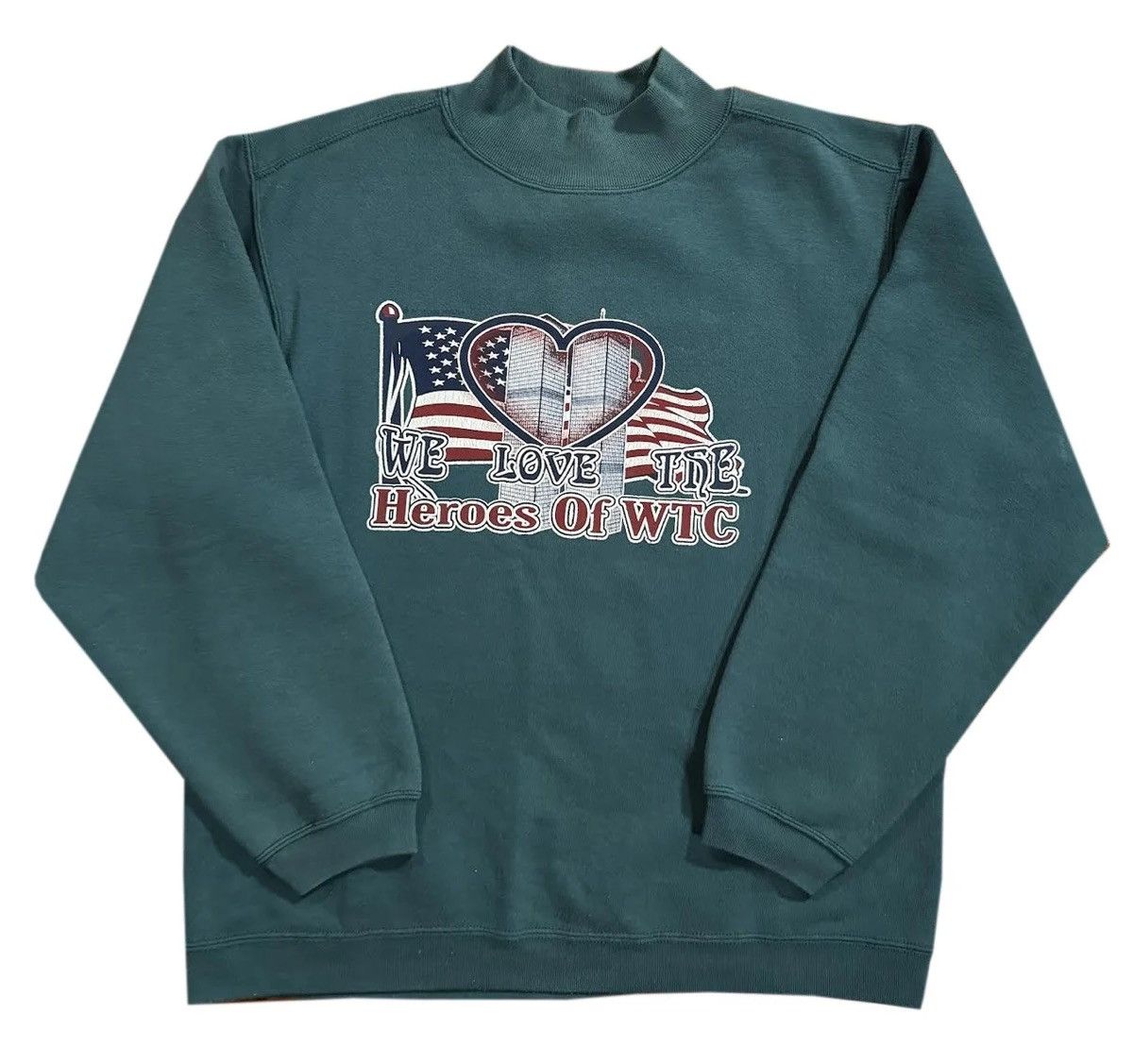 Vintage Vintage 9-11 We Love Our Heroes Green Sweatshirt (Size M) Size US M / EU 48-50 / 2 - 1 Thumbnail