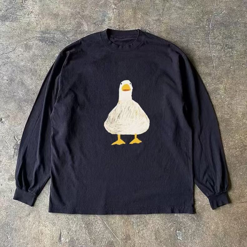 Vintage Black retro cartoon duck print long-sleeved T-shirt Size US M / EU 48-50 / 2 - 1 Thumbnail
