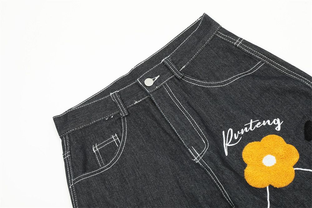 Japanese Brand × Jean Men's loose American straight jeans with floral embroidery Size US 32 / EU 48 - 4 Thumbnail