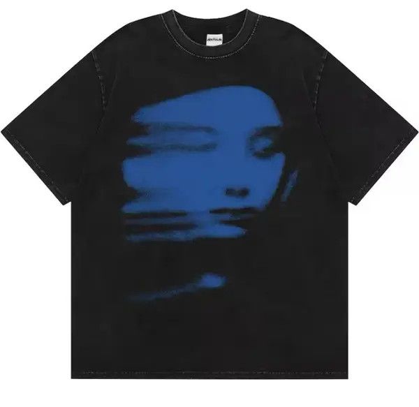 Japanese Brand Gothic Blue FACE Print Black T-Shirt Hipster Graphic Tees Size US L / EU 52-54 / 3 - 1 Thumbnail
