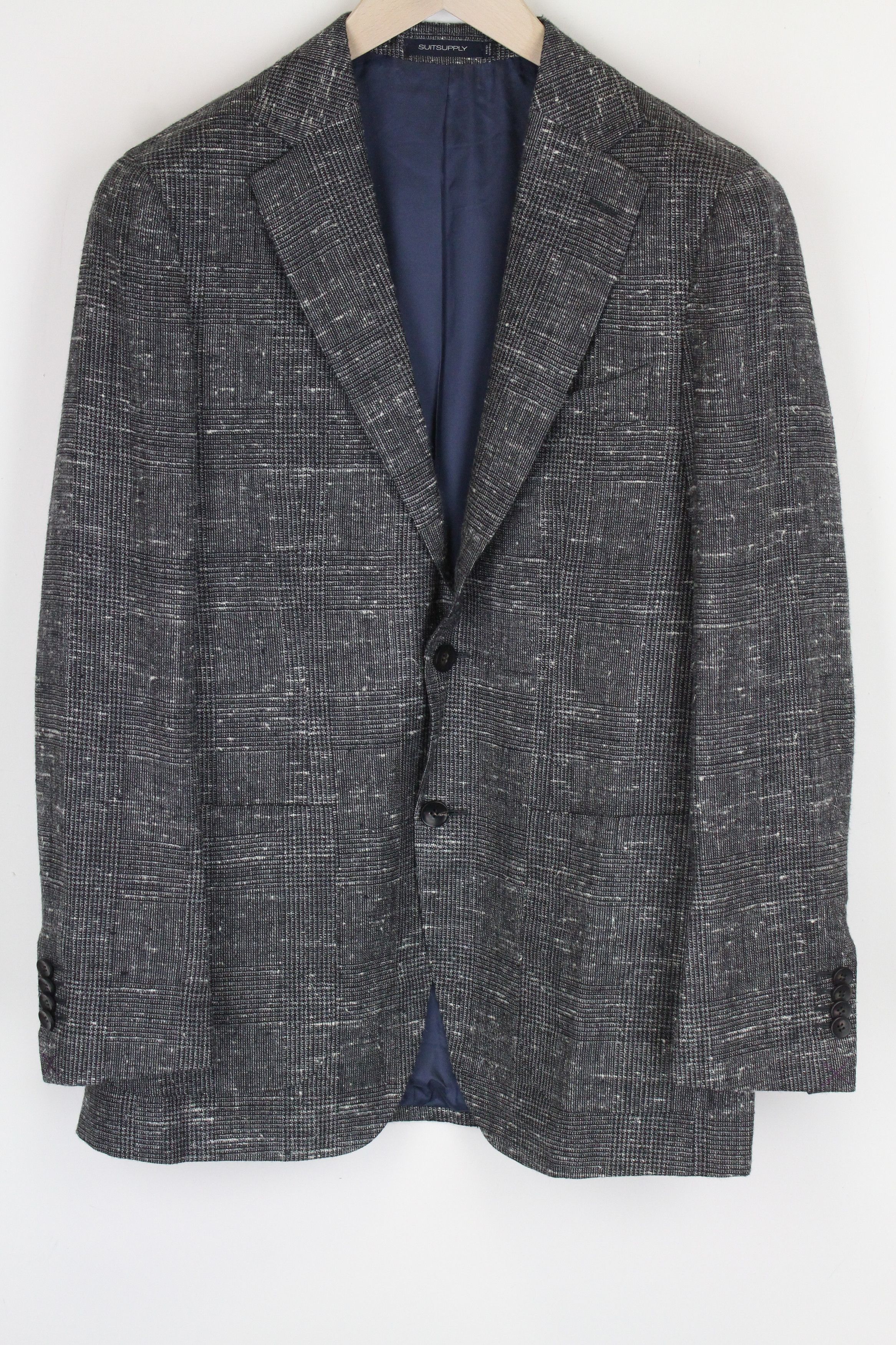 image of Suitsupply Havana Patch Uk38R Grey Slim Silk Linen Patterned 61052, Men's