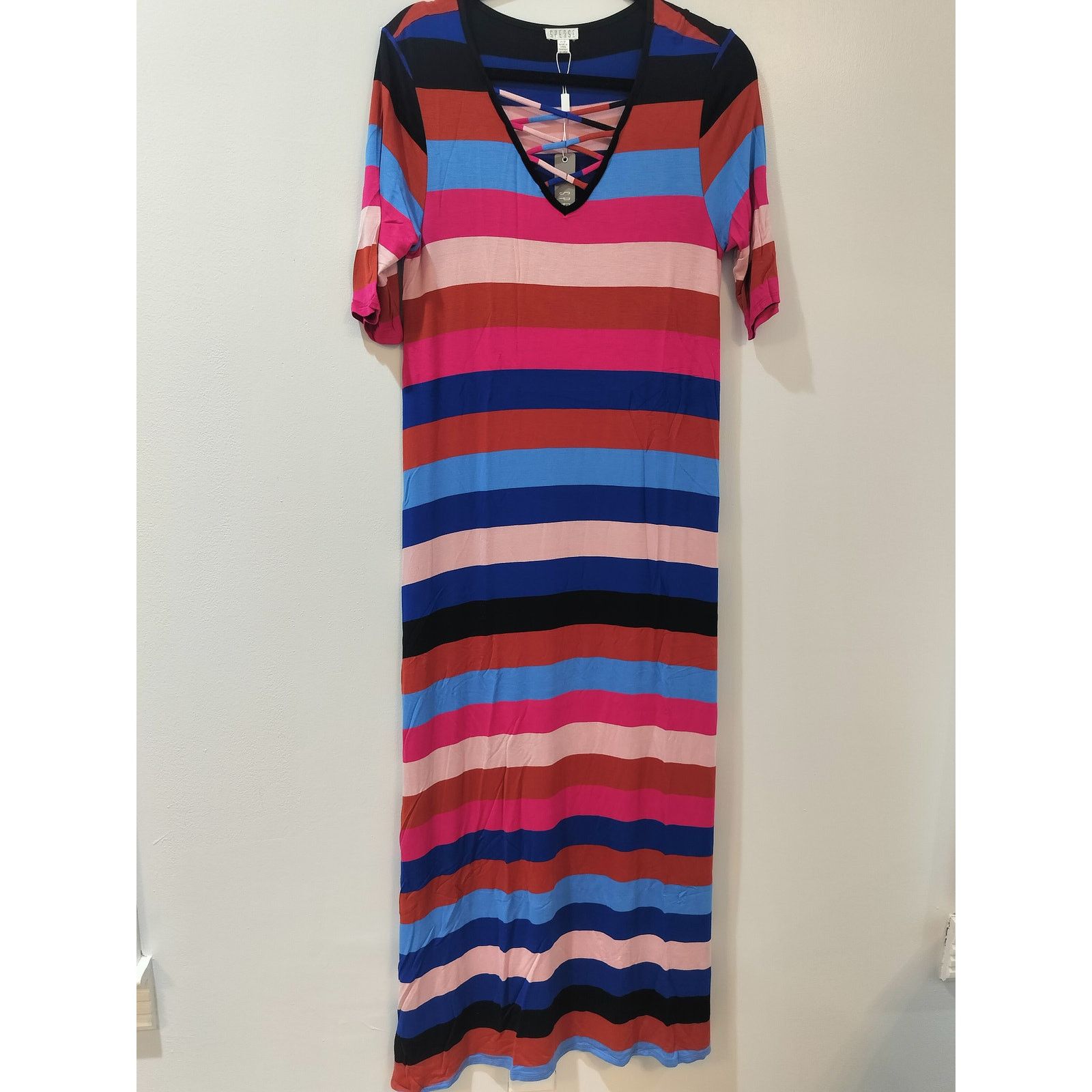 Other Spense Striped Maxi Dress M V Neck Short Sleeve Multicolor Size M / US 6-8 / IT 42-44 - 1 Thumbnail
