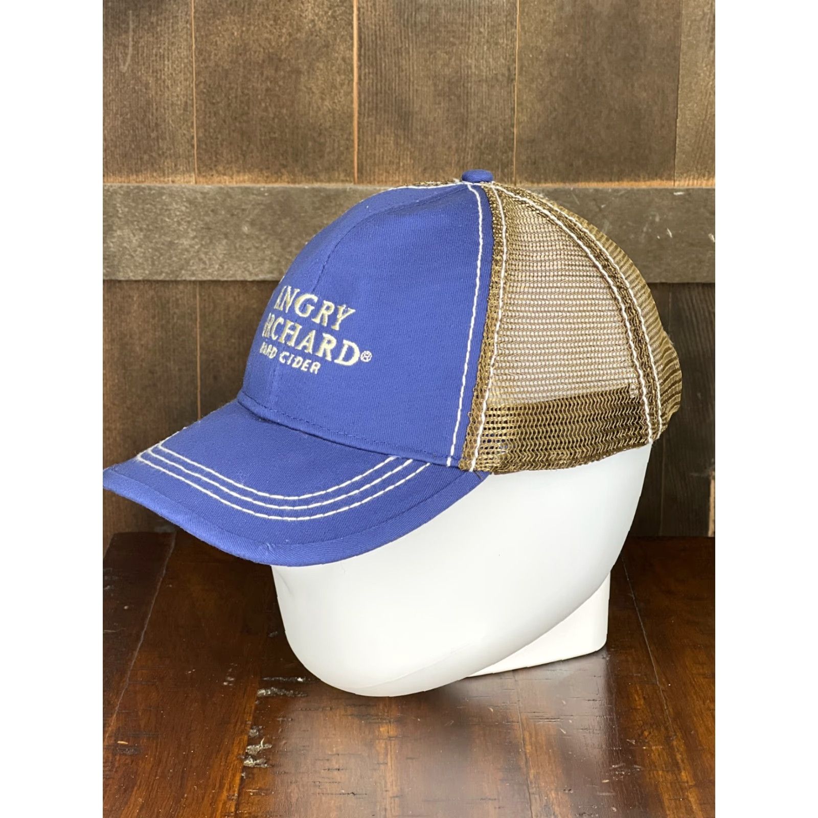 Cider Angry Orchard Trucker Hat Cap 6x6 One Size Blue Beige Adjustable Casual Men Shop Wear Cap Size ONE SIZE - 2 Thumbnail