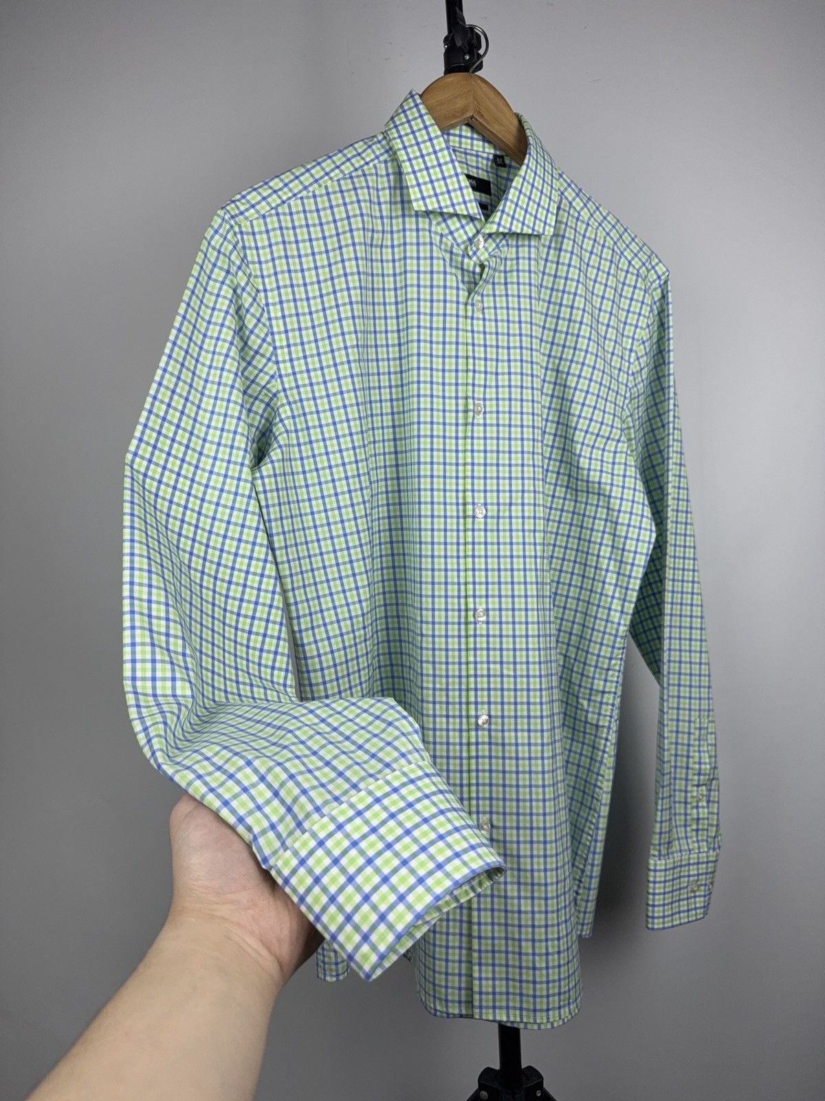 Hugo Boss Luxury 00s Hugo Boss Slim Fit Check Shirt Green Blue Mens L Size US L / EU 52-54 / 3 - 5 Thumbnail