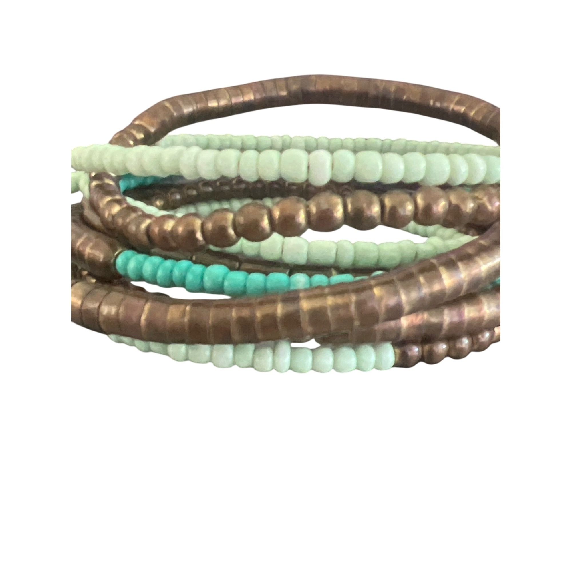 Other Memory Wire Cuff Bracelet Antique Brass Turquoise Color Boho Size ONE SIZE - 2 Thumbnail