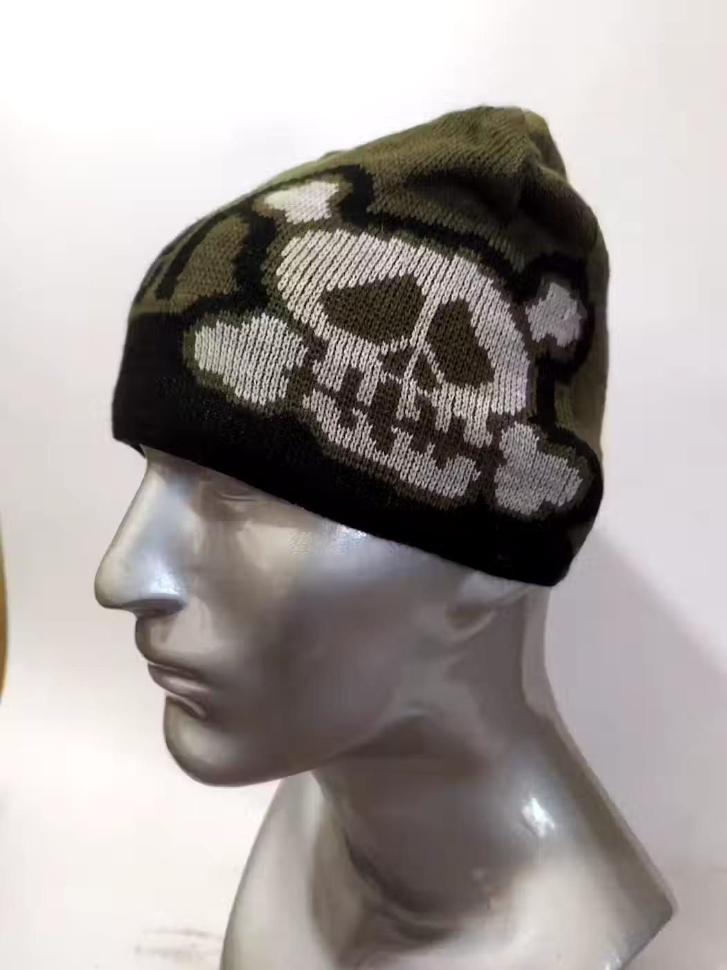 image of Avant Garde Bcstreet Skull Beanie Punk Bondage Design Hats in Olive, Men's