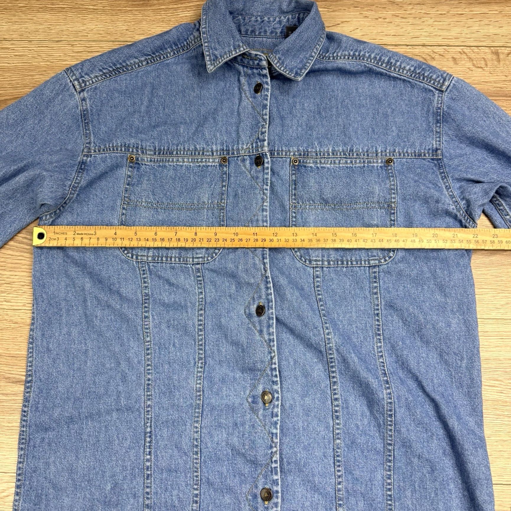 Denime VTG Liz Authentic Blue Denim Shirt Dress Knee Length Long Sleeve Size M Womens Shirt Dress Buttons Pocket Casual Size M / US 6-8 / IT 42-44 - 4 Thumbnail