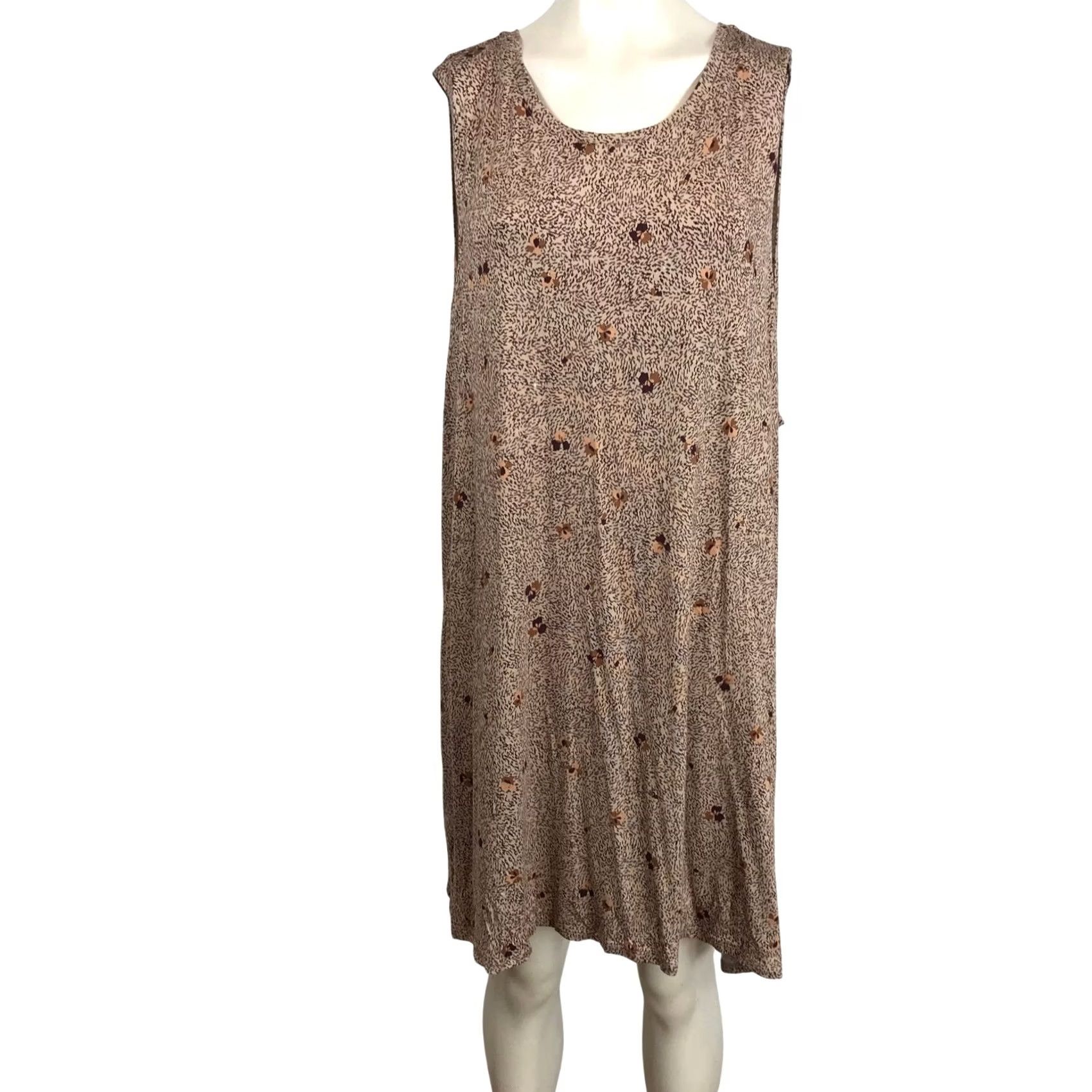 Logo 7 100 Layers Women's Plus Size 3X Brown Floral Sleeveless Midi Dress Casual Size XXL / US 16-18 / IT 52-54 - 2 Thumbnail