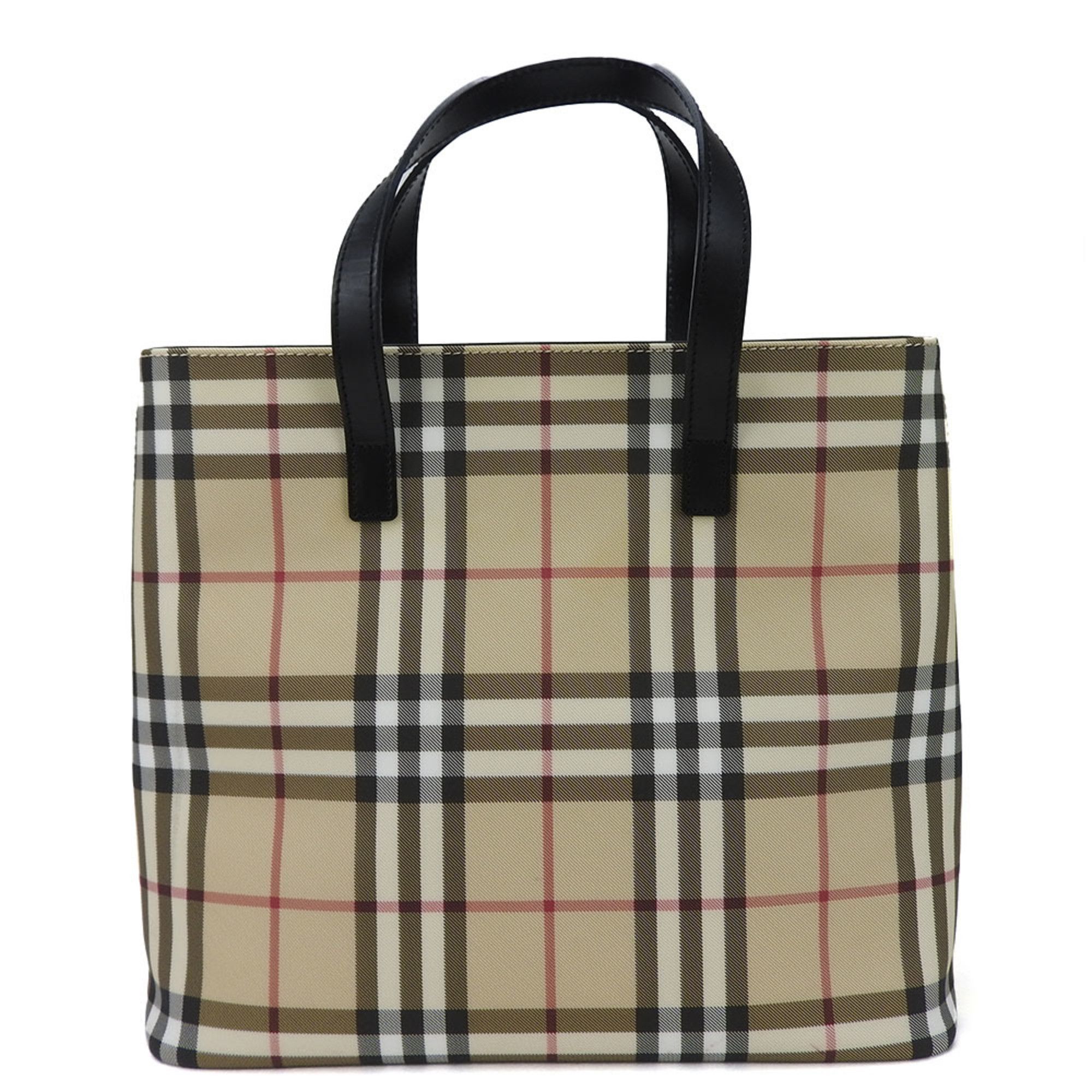 image of Burberry Handbag Nova Check London Pvc Leather Beige Black Ladies Burberry Hand Bag Beige Black, Wo