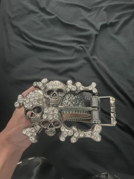 B.B. Simon B.B. Simon Silver Skull Pile Belt Size 28 - 1 Thumbnail
