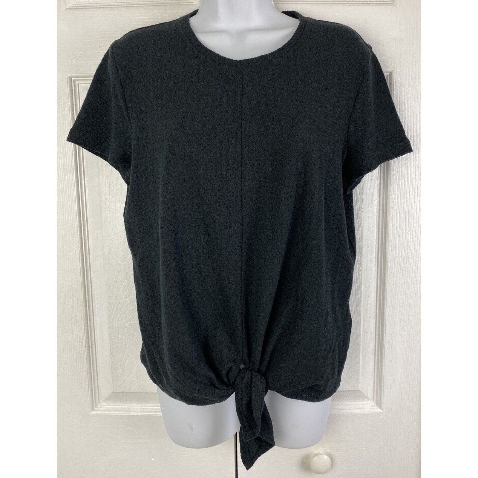 Madewell NWT Madewell Top Tie Front Solid Black Short Sleeve Shirt Size M / US 6-8 / IT 42-44 - 1 Thumbnail