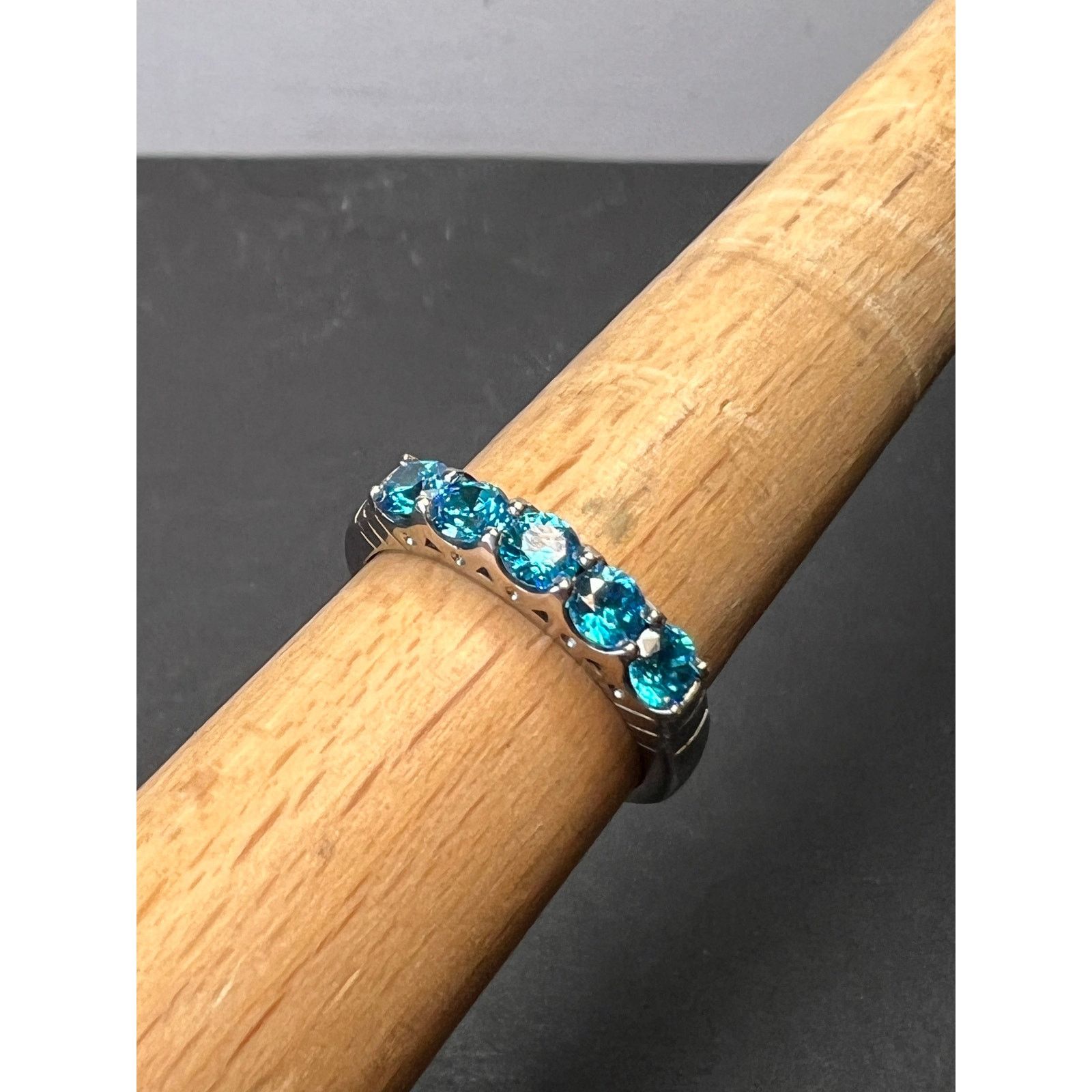 Other 5 stone blue CZ rhodium over Sterling silver ring size 9 Size ONE SIZE - 1 Thumbnail