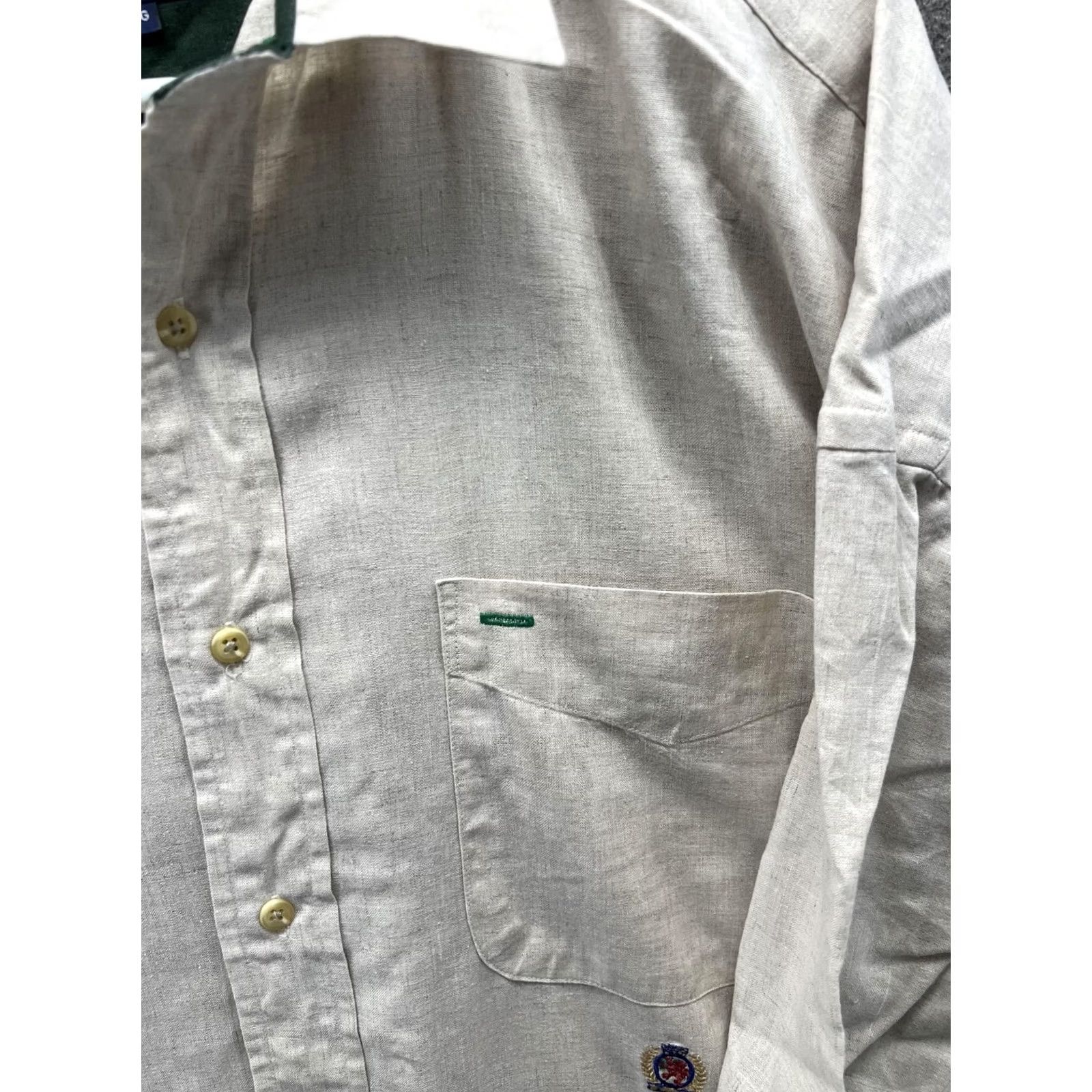 Tommy Hilfiger VINTAGE Tommy Hilfiger Shirt Mens Large Beige Linen Short Sleeve Button Front 90s Casual Size US L / EU 52-54 / 3 - 7 Thumbnail