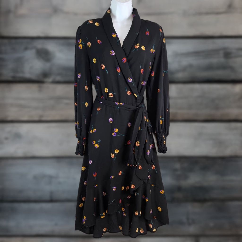 Vintage Cabi 4391 Womens Divine Wrap Dress Sz Medium Black Floral Long Sleeve Size M / US 6-8 / IT 42-44 - 1 Thumbnail