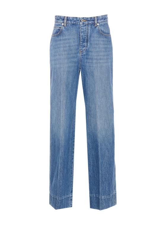 パンツ BOTTEGA VENETA Women Straight Pants 804819V42W0 4715 BLUE Blue Intrecciato suede straight-leg pants | BOTTEGA VENETA