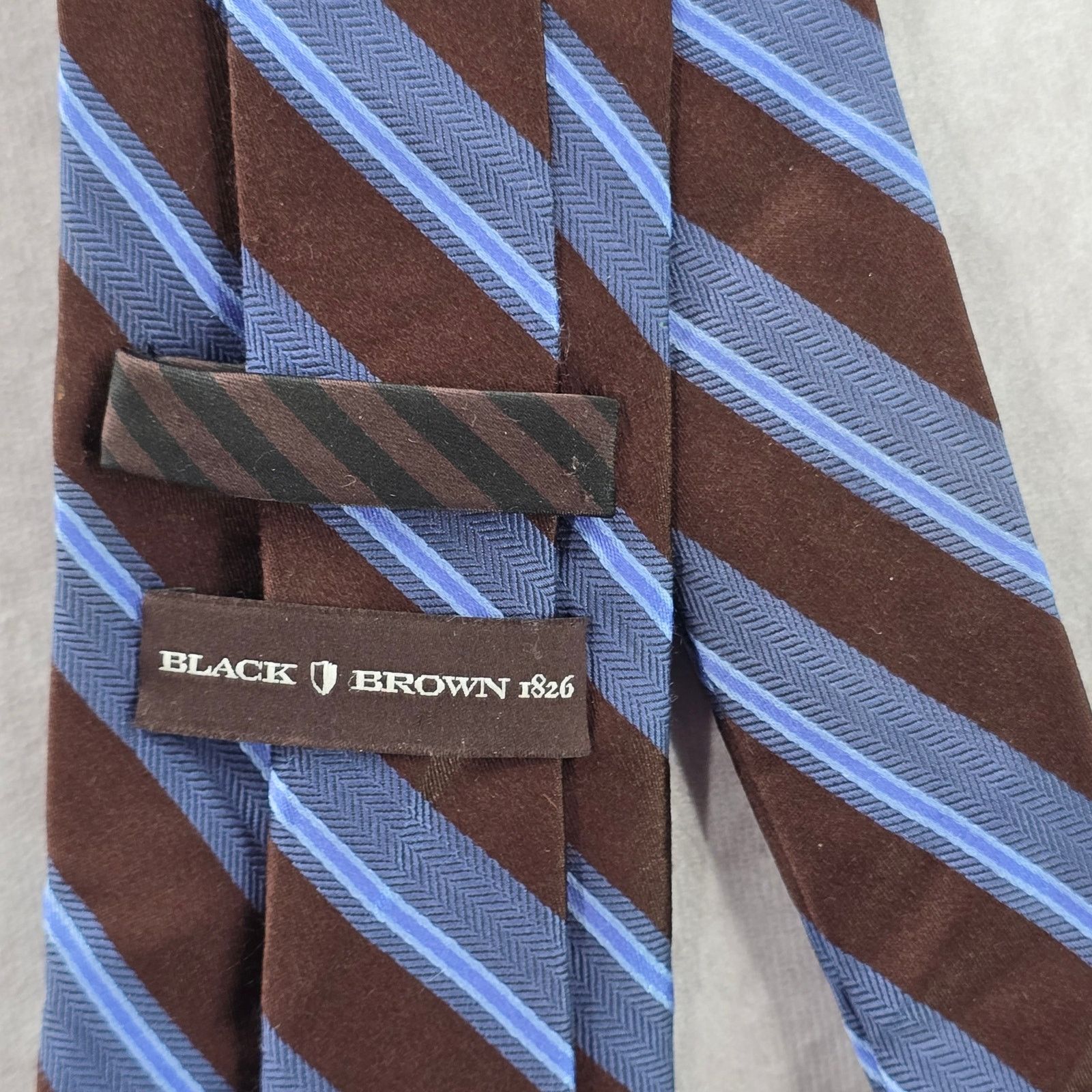 Black Brown 1826 Black & Brown 1826 Blue Brown Stripe 100% Silk Neck Tie Size 30 - 4 Thumbnail