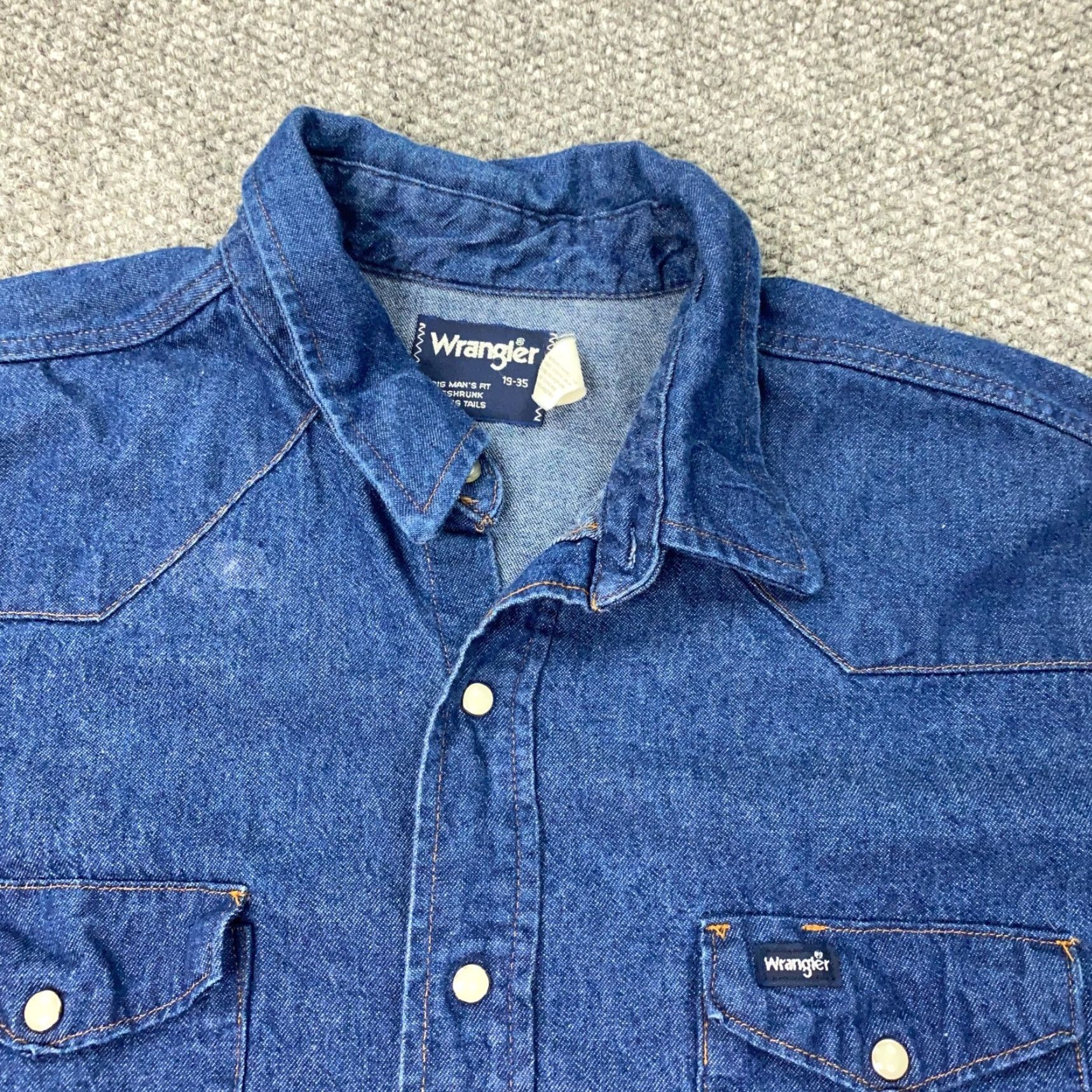 Wrangler VINTAGE Wrangler Denim Shirt Mens 19 Big & Tall Blue Pearl Snap Button-Up 19 Mens Cowboy Western Accessories Size US XXL / EU 58 / 5 - 3 Thumbnail