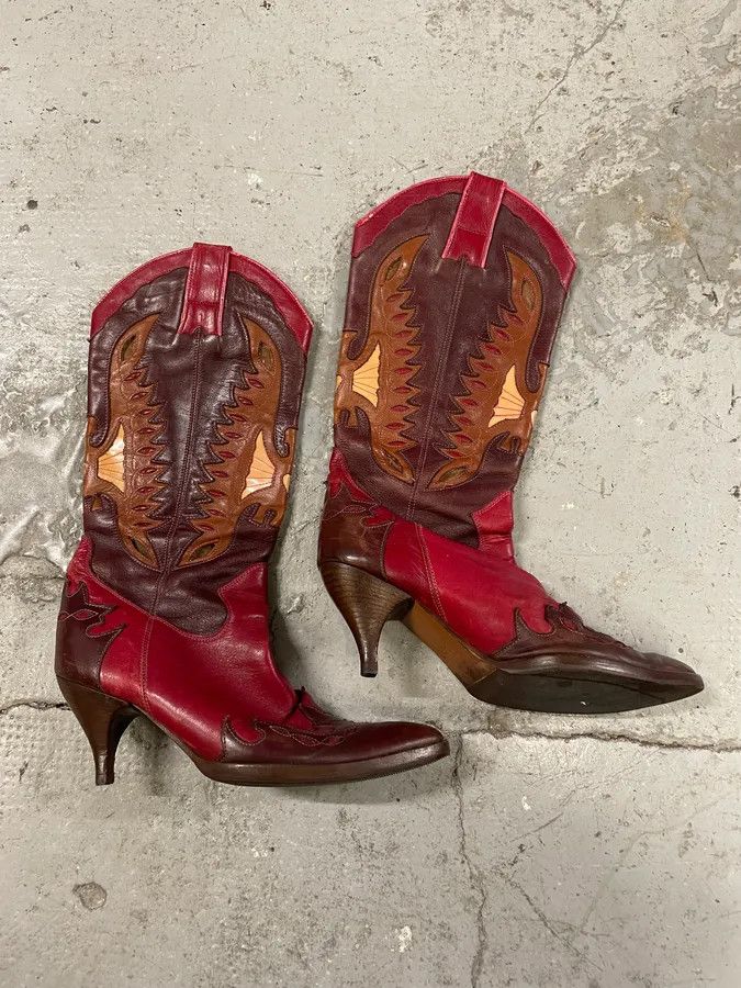 Dolce & Gabbana 2000s Dolce & Gabbana Red Texas Cow-boy Heels Size US 5 / IT 35 - 3 Thumbnail