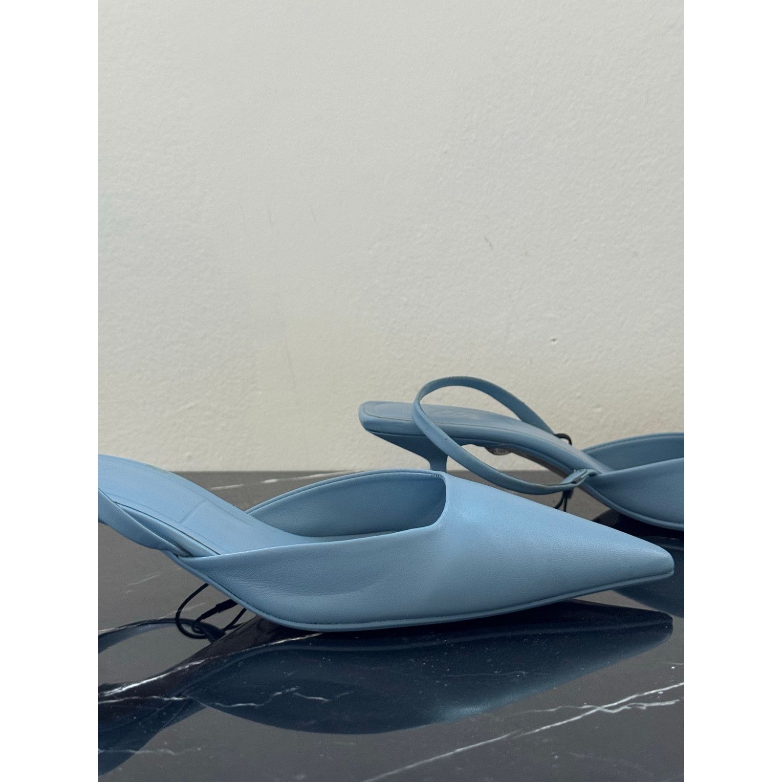 Zara ZARA Powder Blue Pointed Toe Slingback Mule Kitten Heels Size US 9 / IT 39 - 11 Thumbnail
