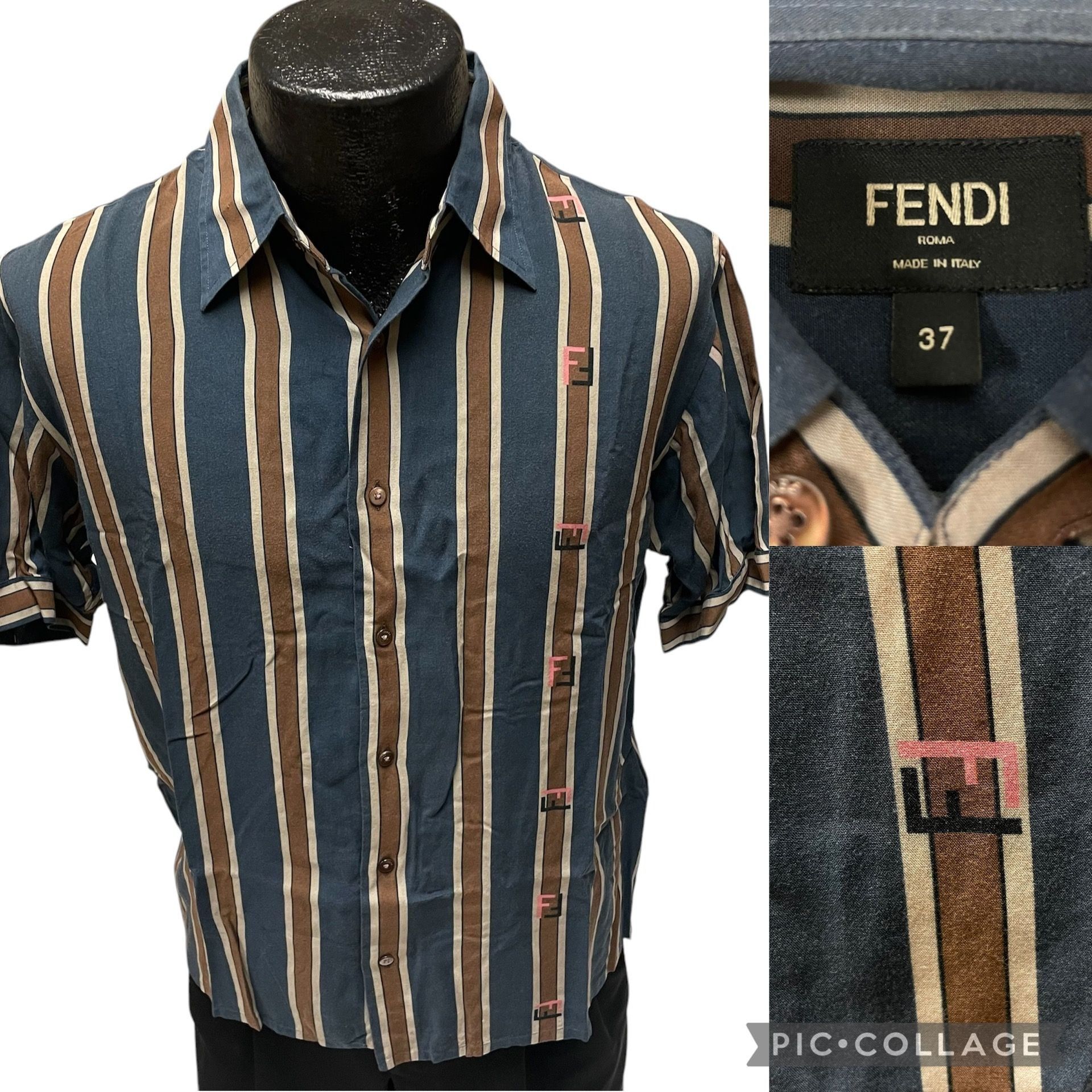 Fendi Fendi Blue Stripe PANEL Logo Rayon Rockabilly Shirt Size US M / EU 48-50 / 2 - 1 Thumbnail
