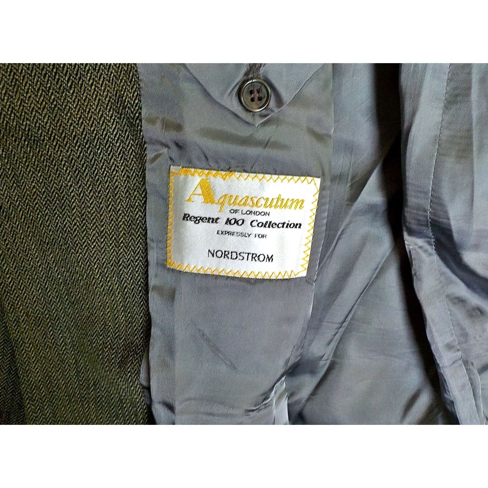 Aquascutum AQUASCUTUM Herringbone 3 Button Jacket Blazer Sz.44 Green/Black Made in USA Size 44R - 7 Thumbnail