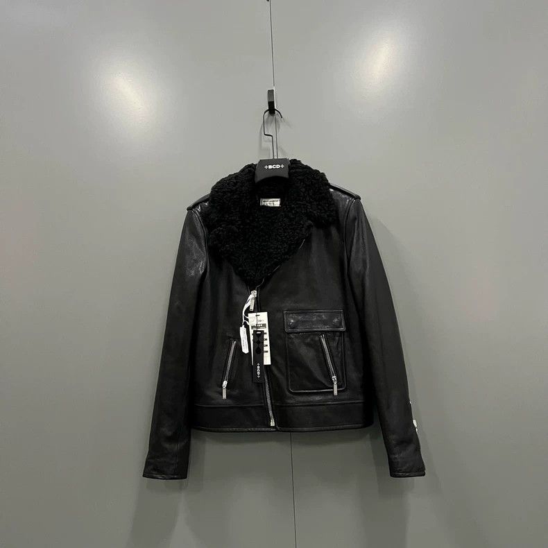 Saint Laurent Paris Saint Laurent Black Leather Shearling Jacket Size US L / EU 52-54 / 3 - 1 Thumbnail