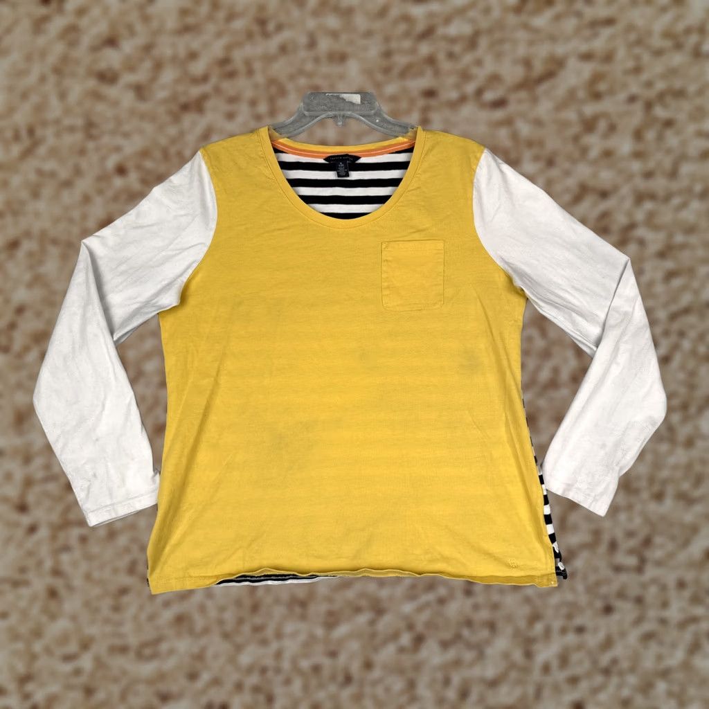 Tommy Hilfiger Tommy Hilfiger Shirt Womens XL Yellow Crew Neck Long Sleeve Pocket Striped Tee Size XL / US 12-14 / IT 48-50 - 1 Thumbnail