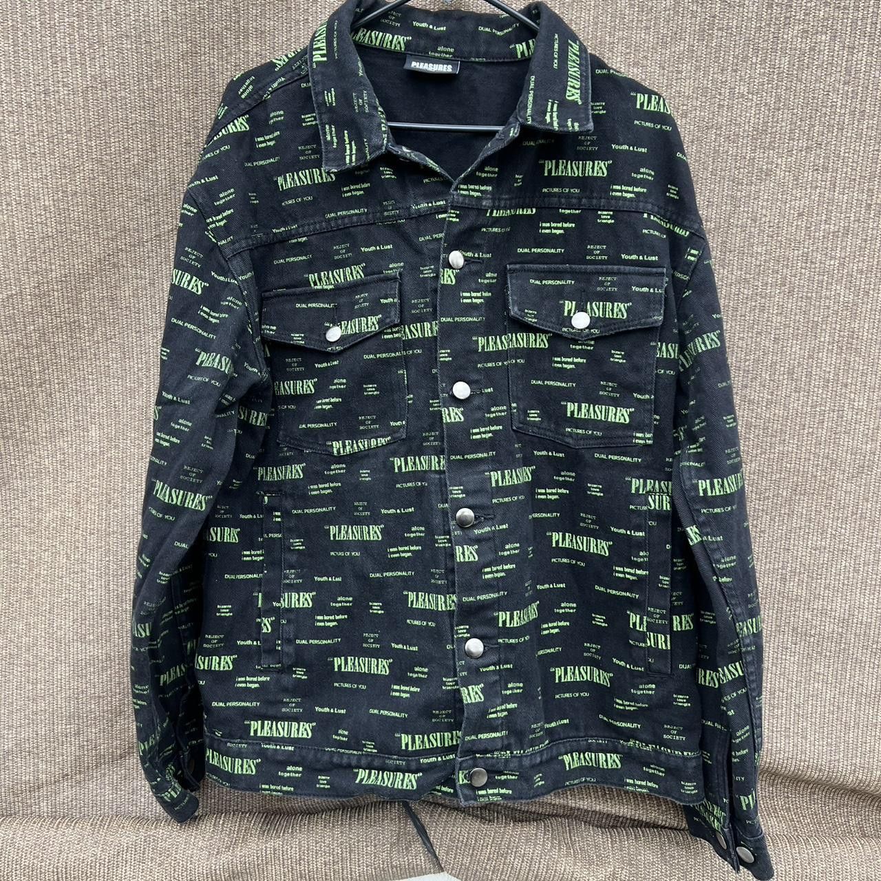 Pleasures PLEASURES Mens Sz L Buttoned Black/Green Denim Jacket Size US L / EU 52-54 / 3 - 1 Thumbnail