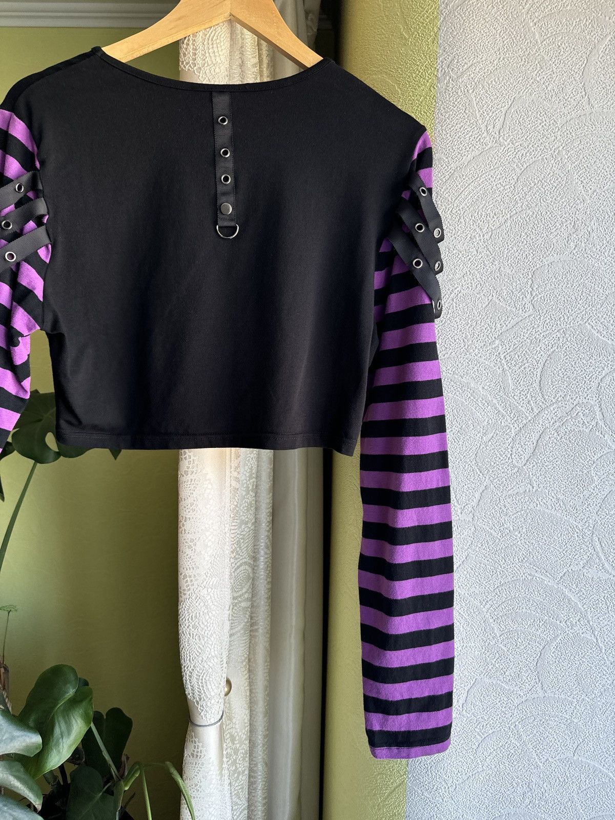 Hysteric Glamour Vintage Emo Punk Goth Cropped Longsleeve Top Black Purple Size M / US 6-8 / IT 42-44 - 10 Thumbnail