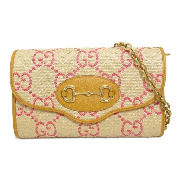 image of Gucci Horsebit 1955 Raffia Shoulder Bag in Yellow, Women's