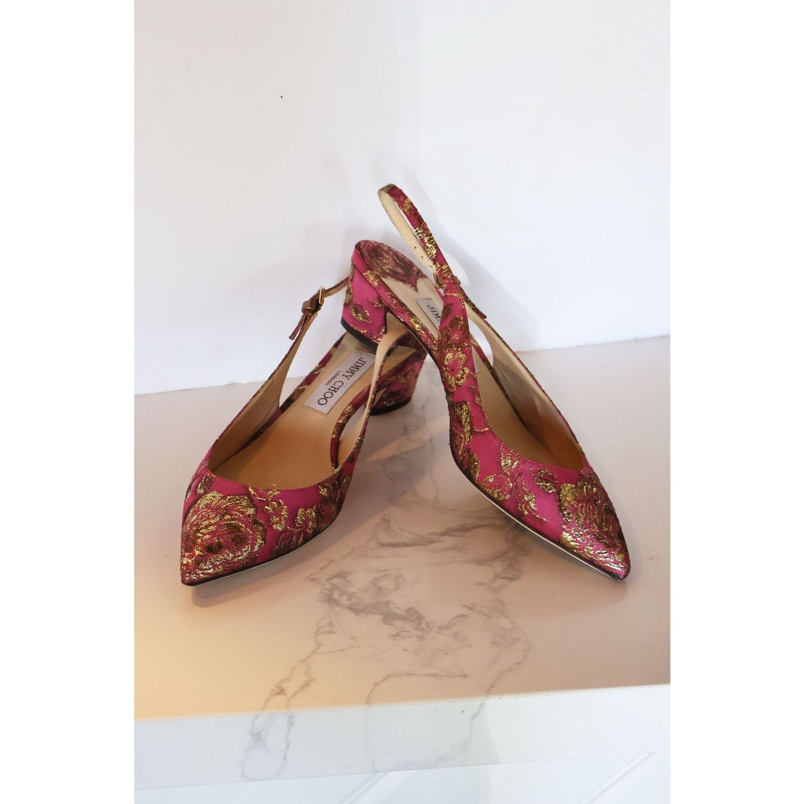 Jimmy Choo Vintage Jimmy Choo Gemma Metallic Brocade Slingbacks Size US 9 / IT 39 - 5 Thumbnail