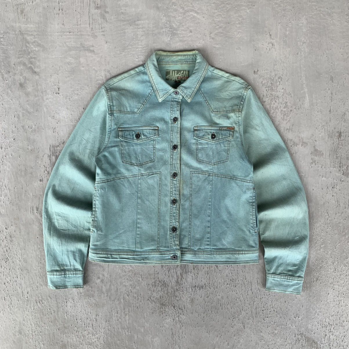 Vtg Stussy denim Jacket natural sun faded