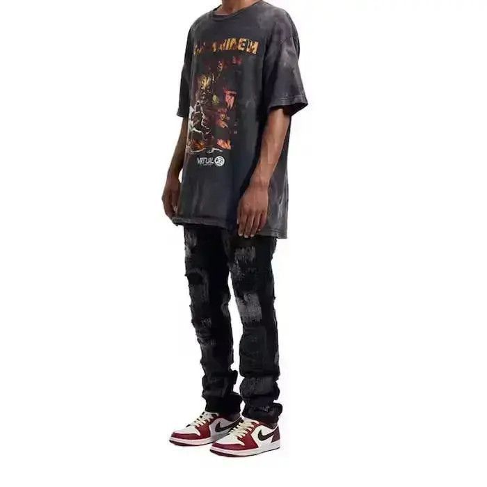 Japanese Brand Black Distressed Denim Jeans Size US 32 / EU 48 - 4 Thumbnail