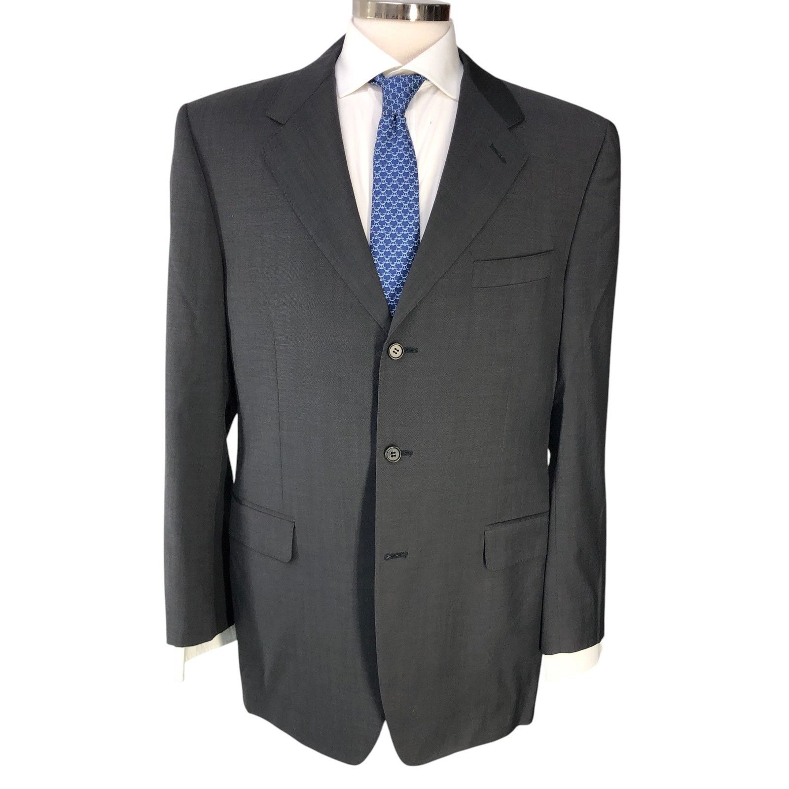 Canali Canali Size IT 52 US 42L Sport Coat Super 120s Wool Charcoal Size 42L - 13 Thumbnail