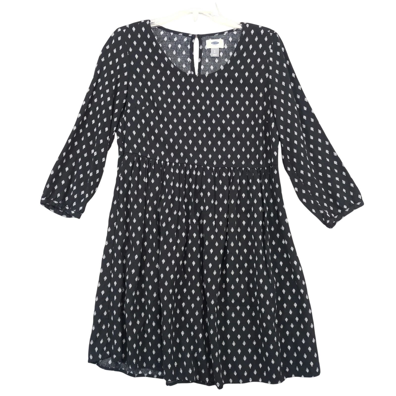 Old Navy Old Navy Black White Design Mini Dress Sz S Pleated Waist Size S / US 4 / IT 40 - 1 Thumbnail