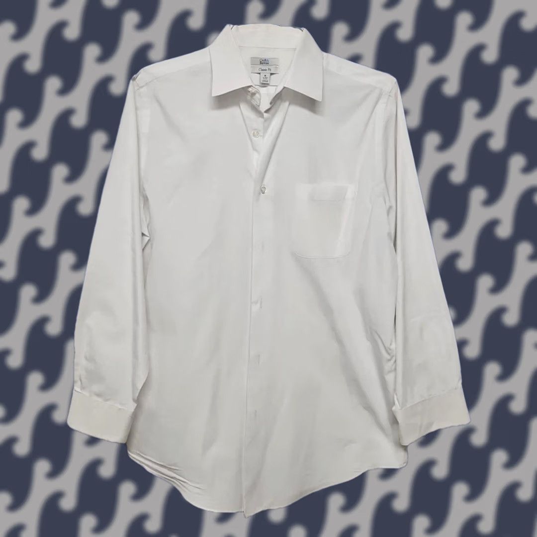 Croft & Barrow Croft & Barrow White Dress Shirt Men’s M 15-15.5 Classic Fit Button Down Shirt Regular Sleeve Long Button-Up Cotton Polyester Solid White Mens Size 40R - 1 Thumbnail