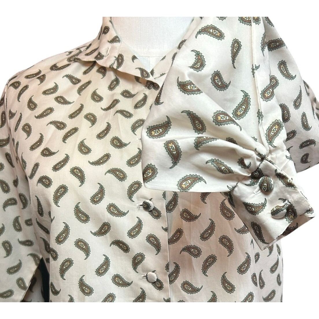 Handmade VTG 90s White Green Paisley Top Cloth Button Whimsigoth Boho Size M / US 6-8 / IT 42-44 - 7 Thumbnail