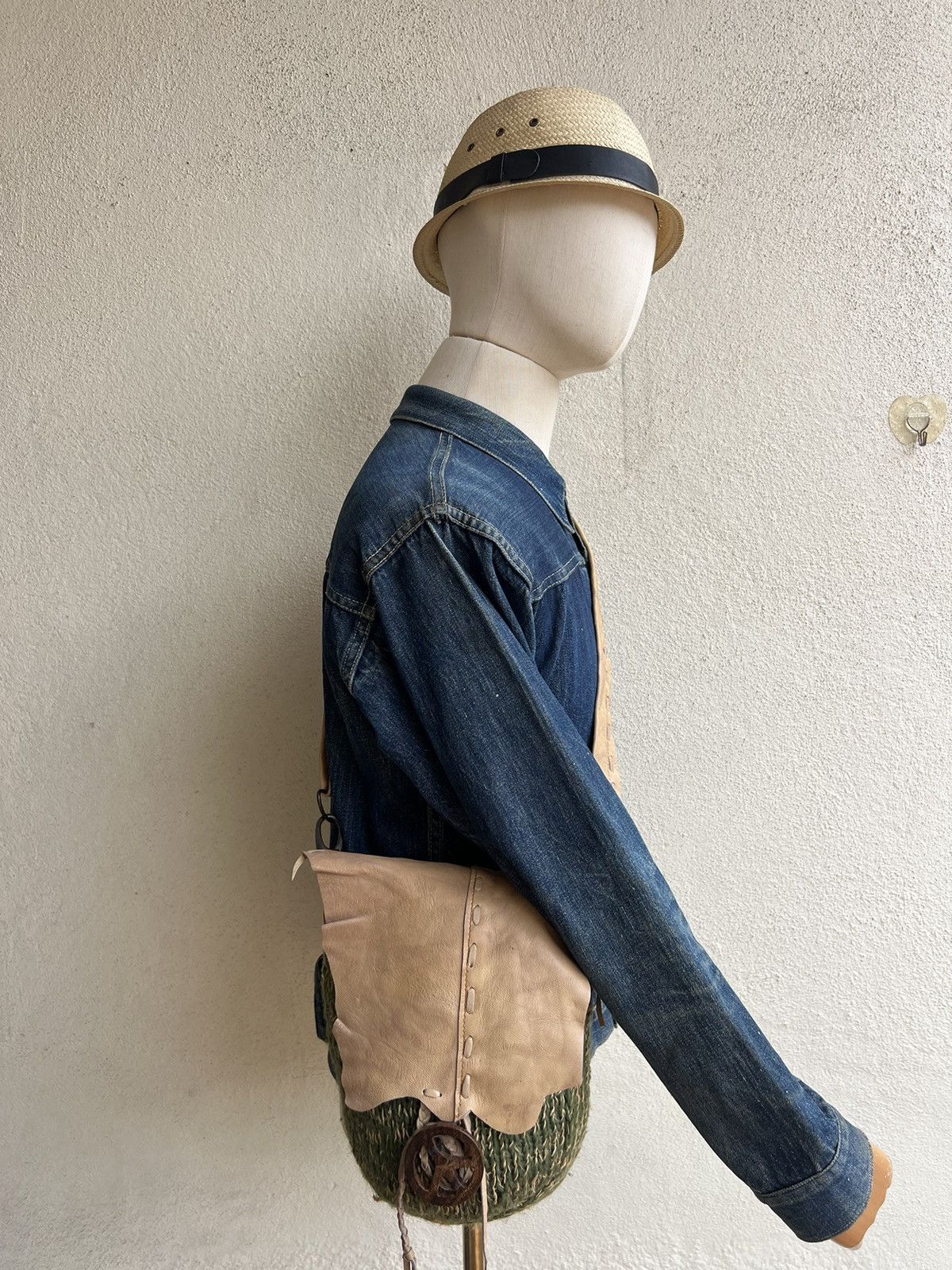 Leather Vintage Gohemp Gowest Japan Distress Patina Leather Wool Bag Size ONE SIZE - 3 Thumbnail