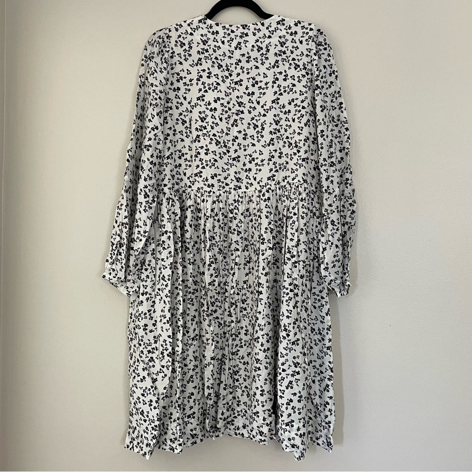 Hatch The Andrea Dress White Black Ditsy Floral Silk Blend S