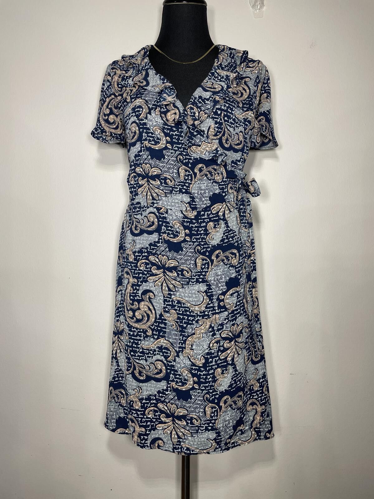 Chelsea Soccer Chelsea28 Navy & Gold Calligraphy Paisley Wrap Dress M goth Size M / US 6-8 / IT 42-44 - 1 Thumbnail
