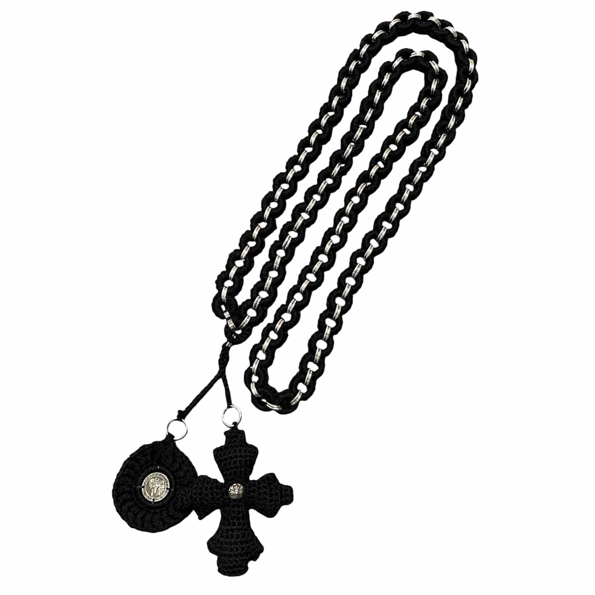Chrome Hearts Crochet Silver Link Cross Pendant Belt Black Size ONE SIZE - 1 Thumbnail