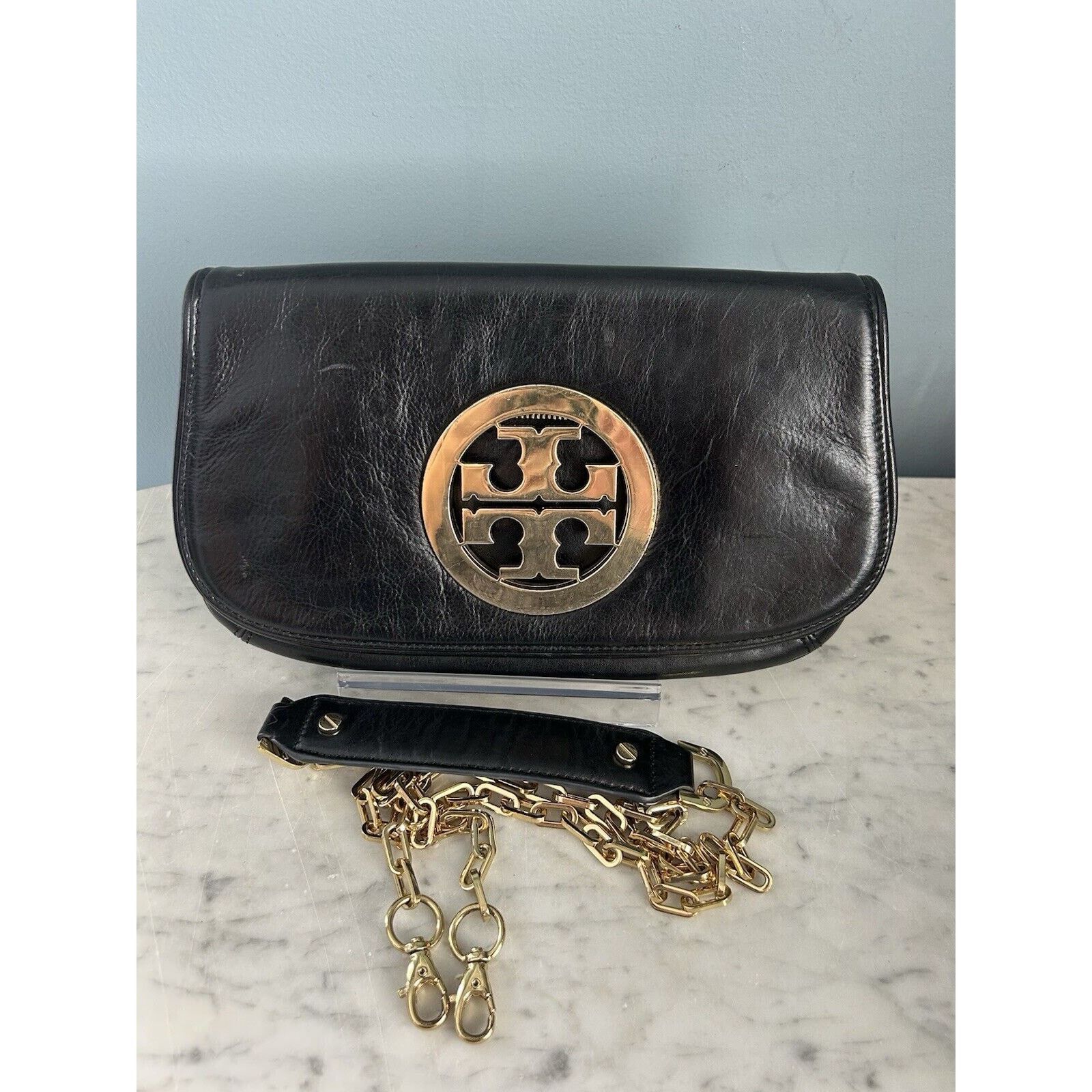 Tory Burch Tory Burch Reva Black Leather Crossbody Clutch Purse Bag Size ONE SIZE - 24 Thumbnail