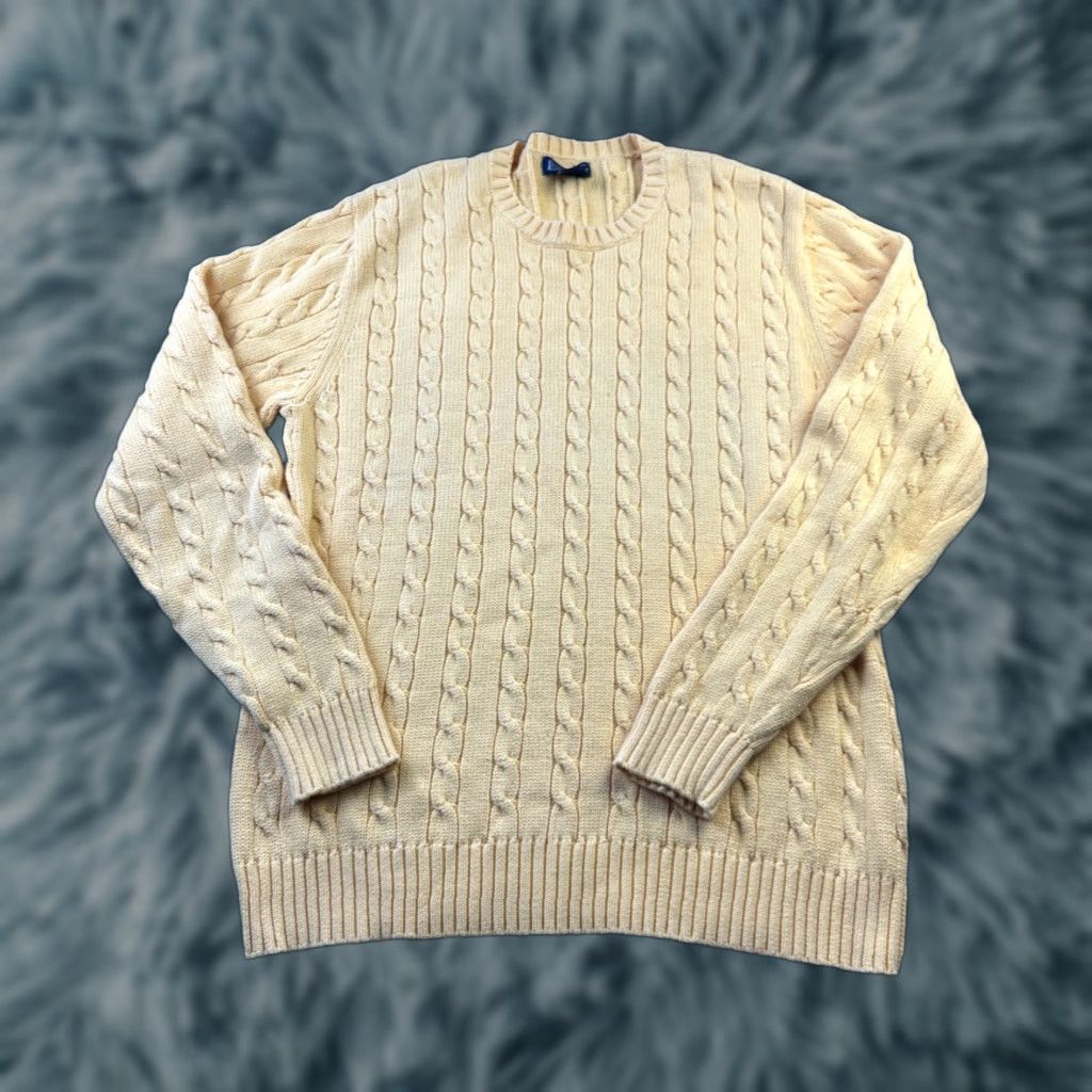 Lands' End VINTAGE Lands End Sweater Mens Large Yellow Cable Knit Pony Cotton Heavy Size US L / EU 52-54 / 3 - 1 Thumbnail
