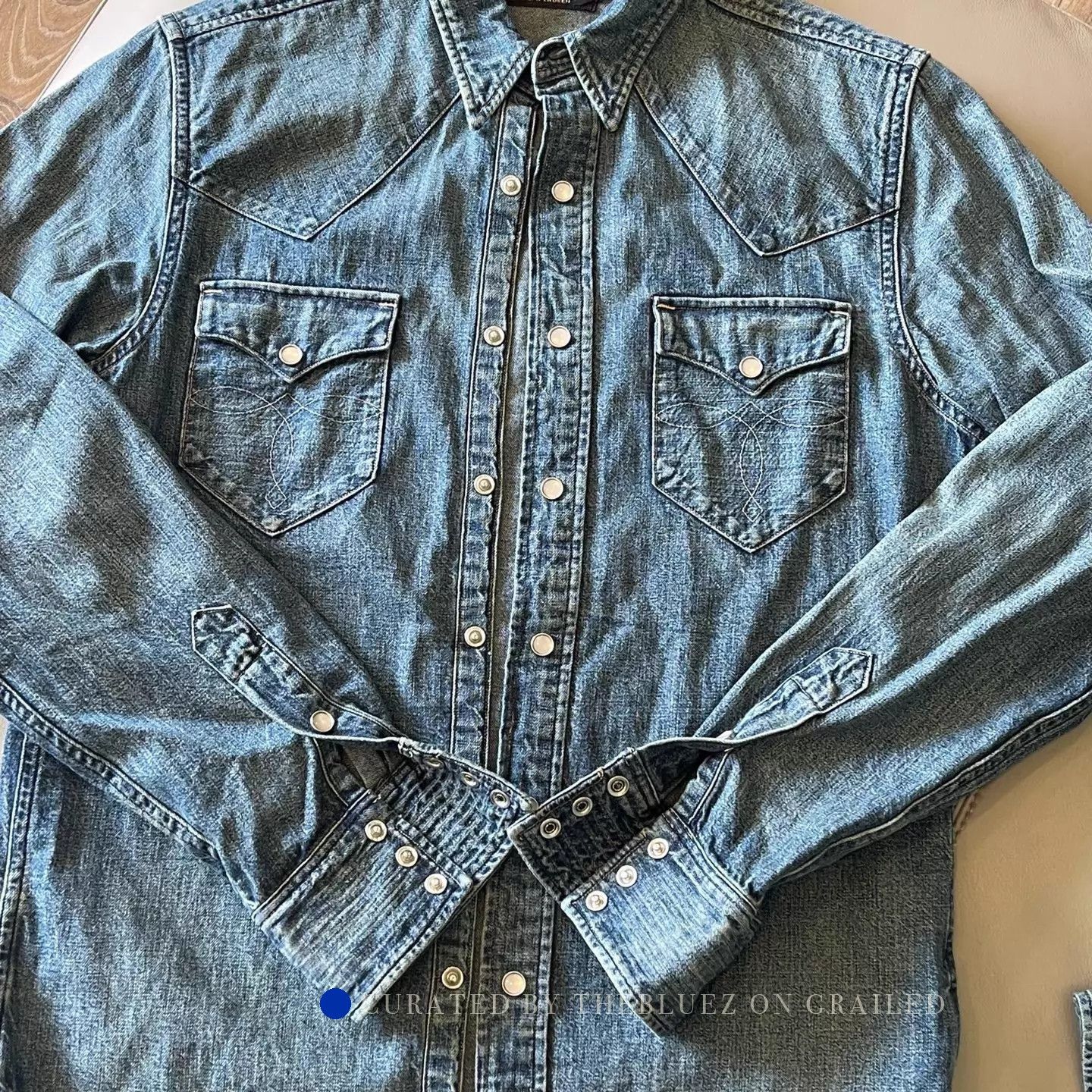 RRL Ralph Lauren Thick Blue Denim Button-Up Shirt Size US S / EU 44-46 / 1 - 1 Thumbnail