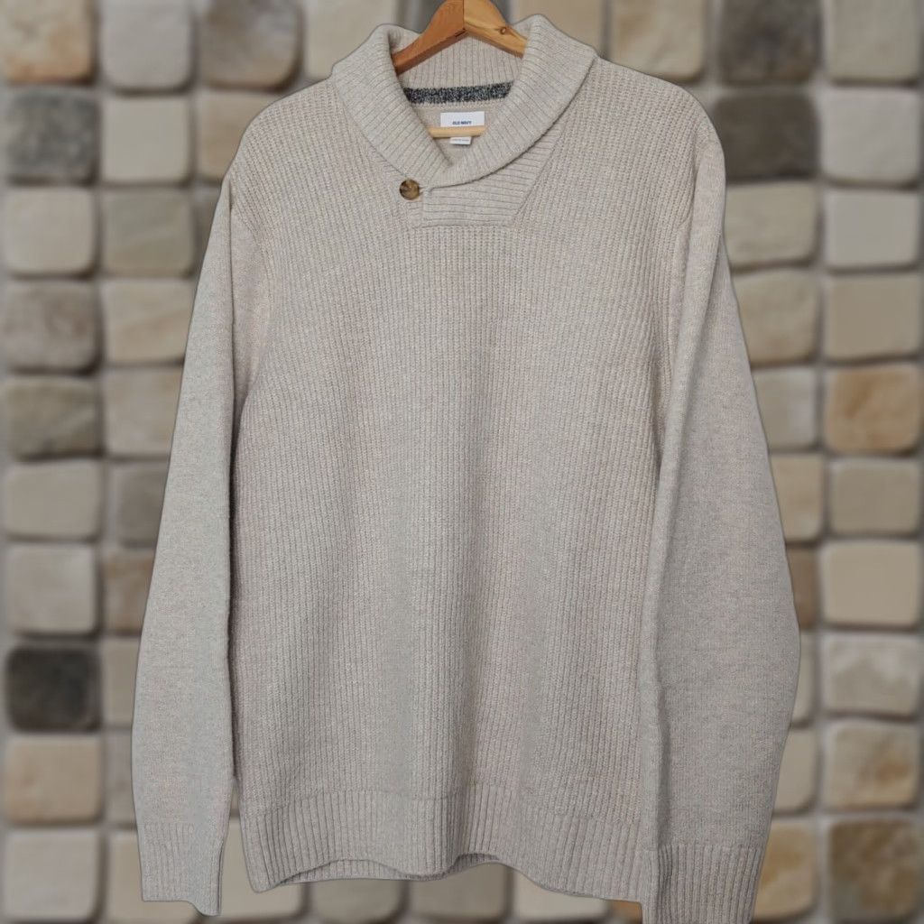 Old Navy Old Navy Sweater Men XL Shawl Neck Button Oatmeal Ribbed Knit NEW w Tag Preppy Size US XL / EU 56 / 4 - 1 Thumbnail