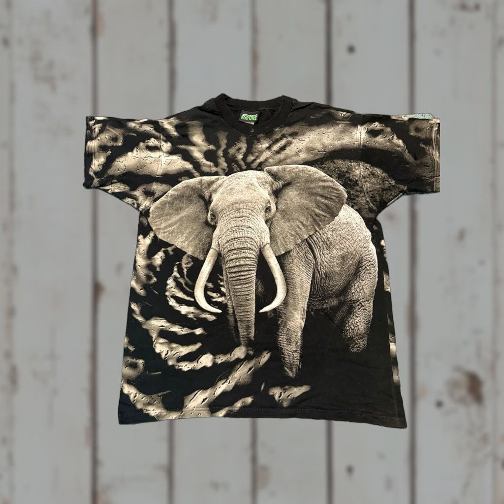 Vintage VINTAGE Radical Nature Elephant Graphic AOP T-Shirt XL Unisex Black Cotton Short Sleeve Mens Womens Boys Girls Size US XL / EU 56 / 4 - 1 Thumbnail