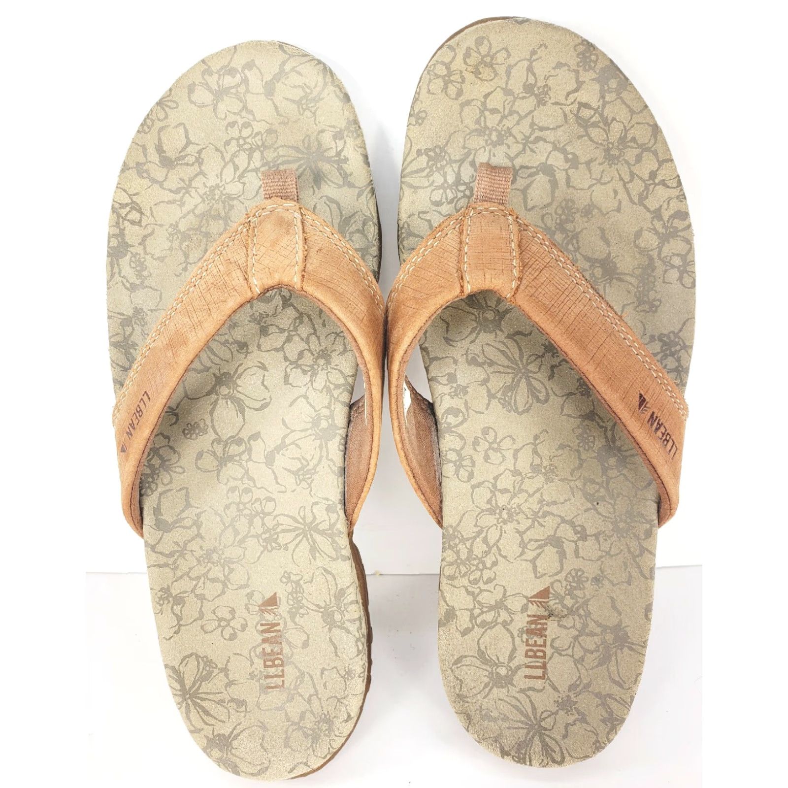 Vintage L.L. Bean Women’s 7M Light Brown Run About Flip Flop Sandals 299716 Sandals Casual Comfort Slip On Flat Rubber Lined Leather Insole Women’s Shoes Size US 7 / IT 37 - 5 Thumbnail