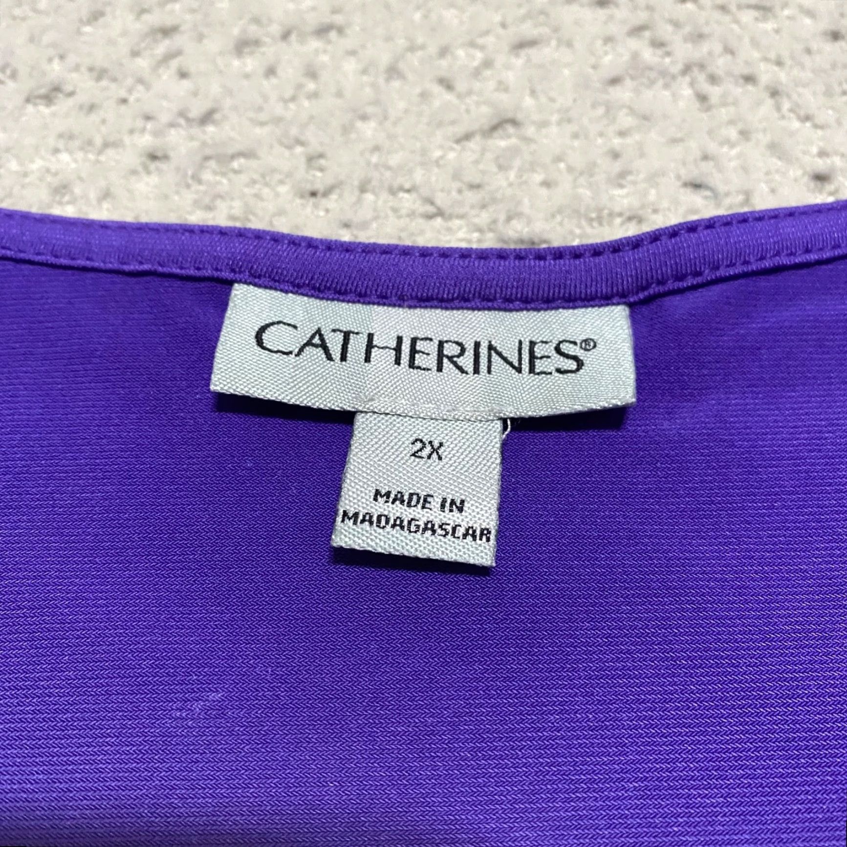 Vintage Catherines Blouse Shirt 2X Womens Purple Short Sleeve Square Neck Casual Size XXL / US 16-18 / IT 52-54 - 3 Thumbnail